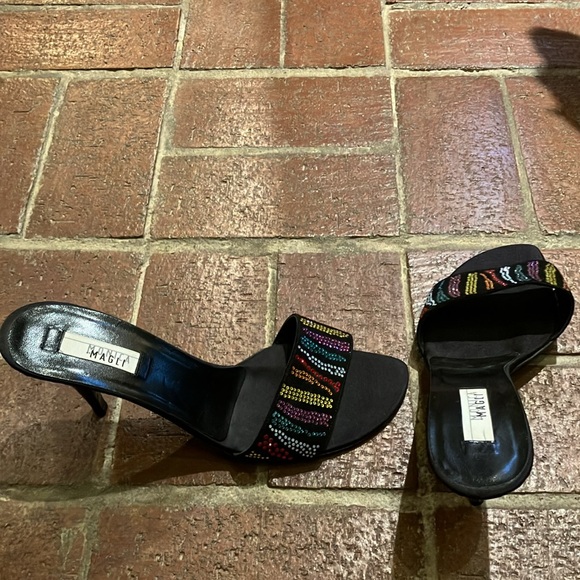 Monica Magli black multicolor sparkly high heel slides - Picture 3 of 4